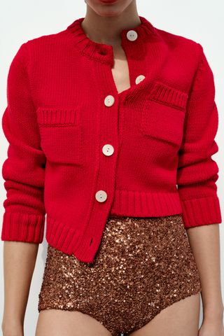 Zara red chunky cardigan