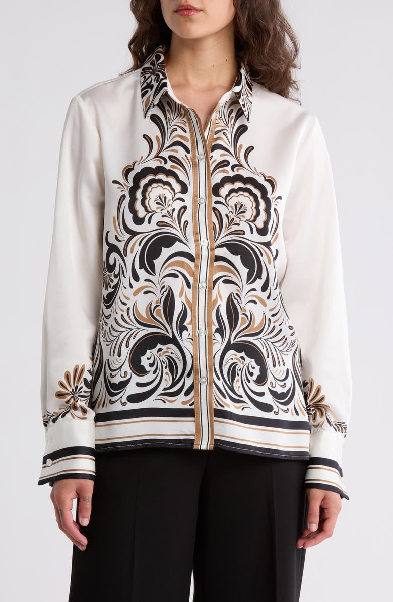 Placed Print Long Sleeve Button-Up Shirt