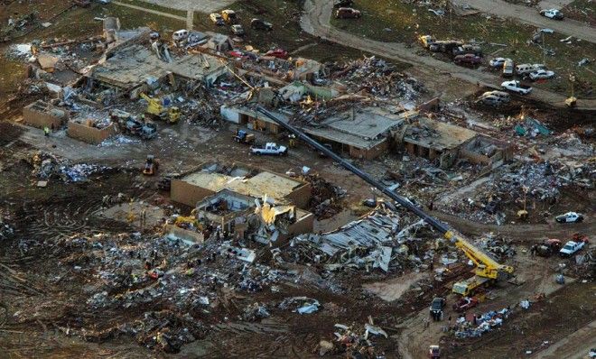 This is what remains of the Plaza Towers Elementary school where seven children were killed as they sought shelter in the above-ground classrooms.