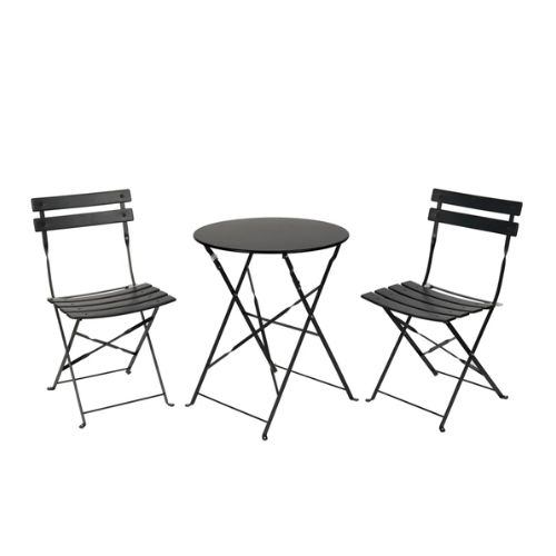 Black 3-piece bistro set, two chairs and a round table