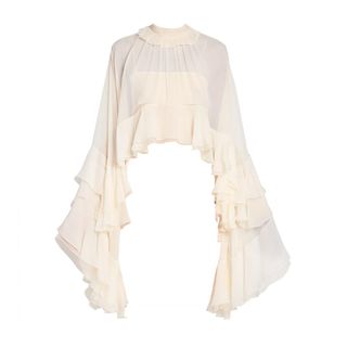 Draped-Sleeve Silk Top