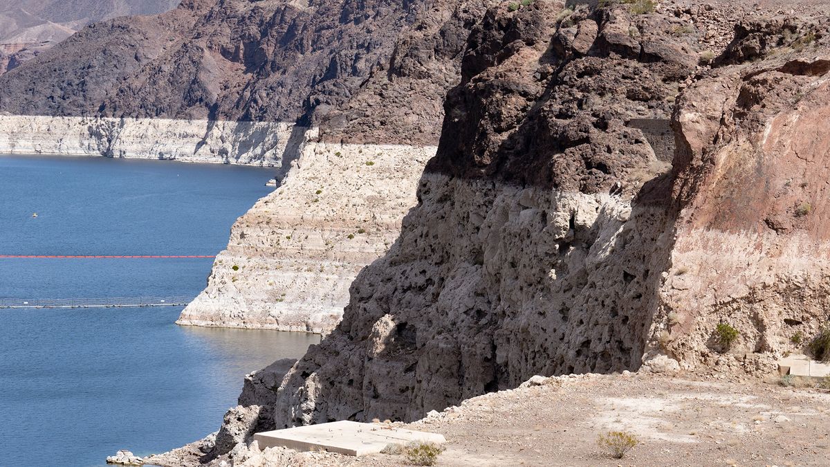 Mineral deposits from Lake Mead, showing drop in water levels from drought.