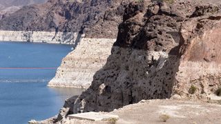 Mineral deposits from Lake Mead, showing drop in water levels from drought.