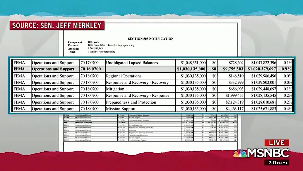 DHS documents on money transfers from FEMA to ICE