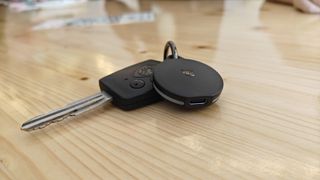Pebblebee Clip Bluetooth tracker compatible with Google Find My Device on a car key.