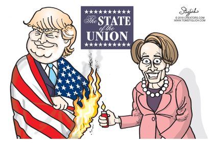 Political cartoon U.S. Trump State of the Union Democrats Nancy Pelosi