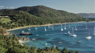 Yachts in Britannia Bay, off the Caribbean island of Mustique, 1989