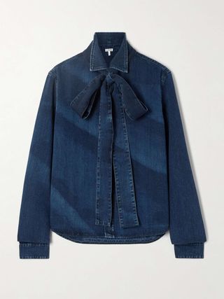 Pussy-Bow Denim Shirt