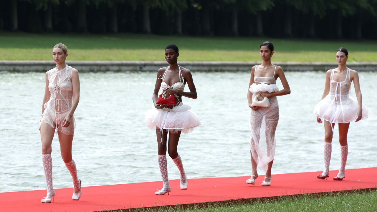 Gigi Hadid and models walk the runway during &quot;Le Chouchou&quot; Jacquemus&#039; Fashion Show at Chateau de Versailles on June 26, 2023 in Versailles, France.