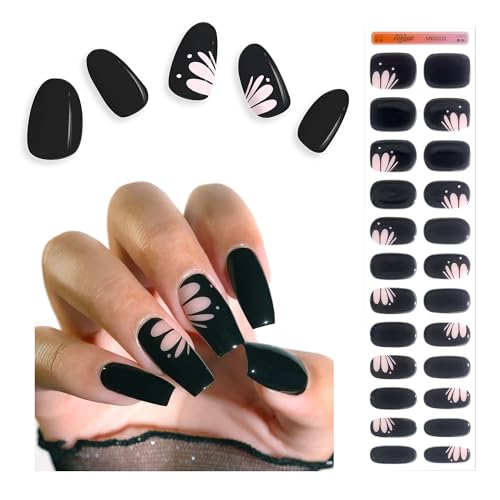 Kijibae Semi Cured Gel Nail Strips - Trendy Nail Polish Wraps Works With Any Uv Lamp - Long Lasting Easy Salon Manicure - 24pcs With 2 Prep Pads, Nail File &amp;amp; Cuticle Stick (midnight Butterfly)