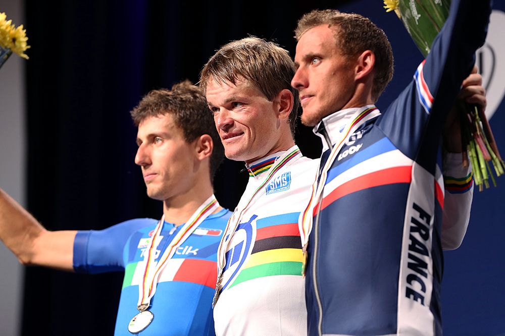 Adriano Malori (Italy), Vasil Kiryienka (Belarus) and Jerome Coppel (France)