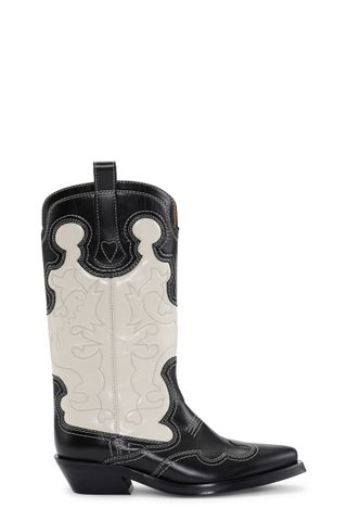 Black/white Mid Shaft Embroidered Western Boots