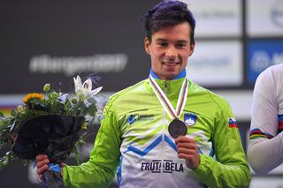 Primoz Roglic (Slovenia) with the silver medal in the time trial