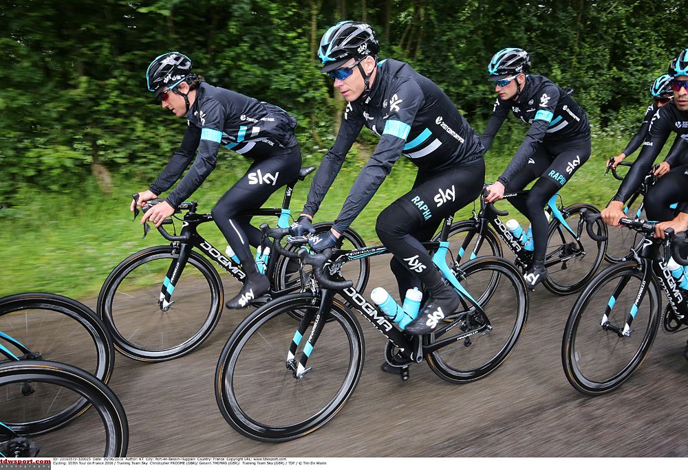 Chris Froome and Team Sky training ahead of the Tour de France in Mont-Saint-Michel