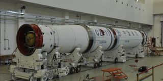 A Long March 11 launch vehicle undergoing assembly ahead of launch from Jiuquan on Jan. 21.
