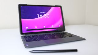 The Lenovo P11 Gen 2 with its keyboard case and the Lenovo Precision Pen 2