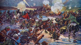 A painting of soldiers fighting in the Sivash during the Russian Civil War