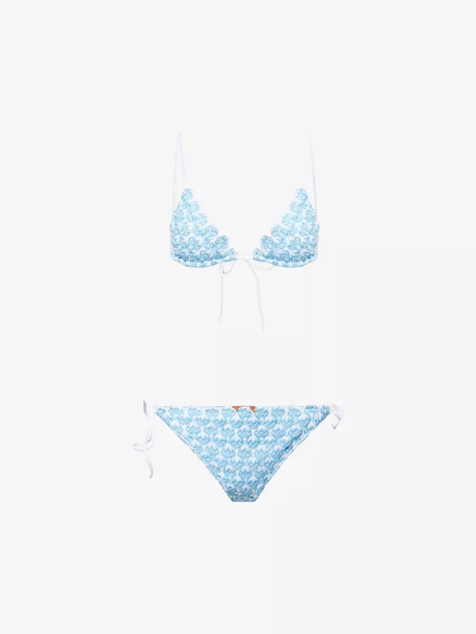 Bi-Colour Metallic-Knit Bikini Set