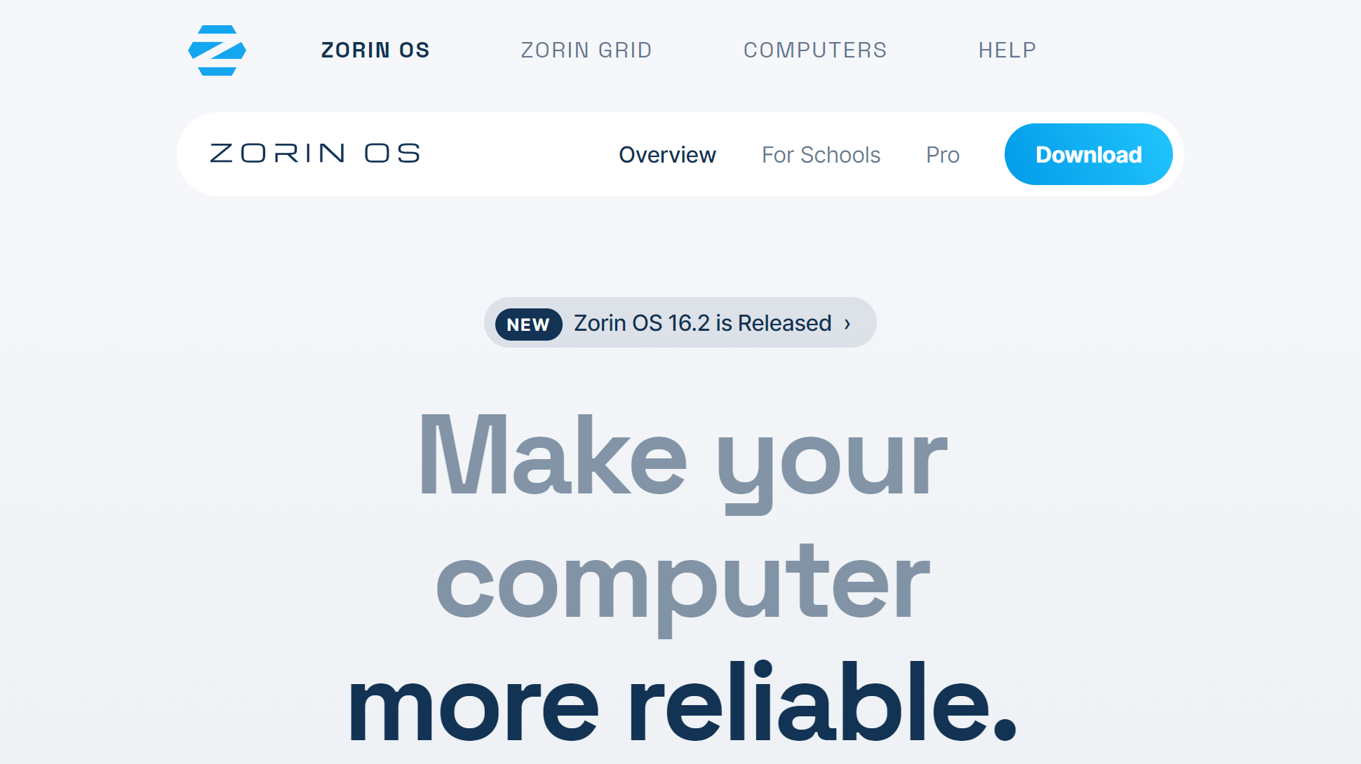 Tangkapan layar situs web Zorin OS