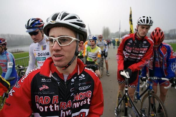 Steve Fisher at the start line of his first Belgian cross race at Wachtebeke