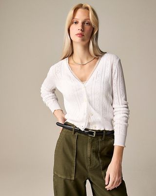 Pointelle V-Neck Cardigan in Premium Ultrafine Cotton