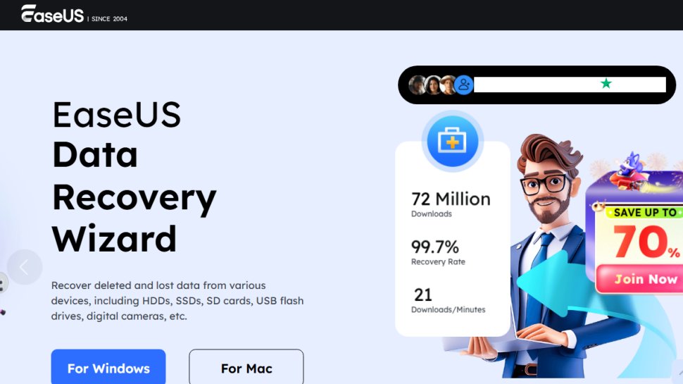 Website screenshot of EaseUS (July, 2025)