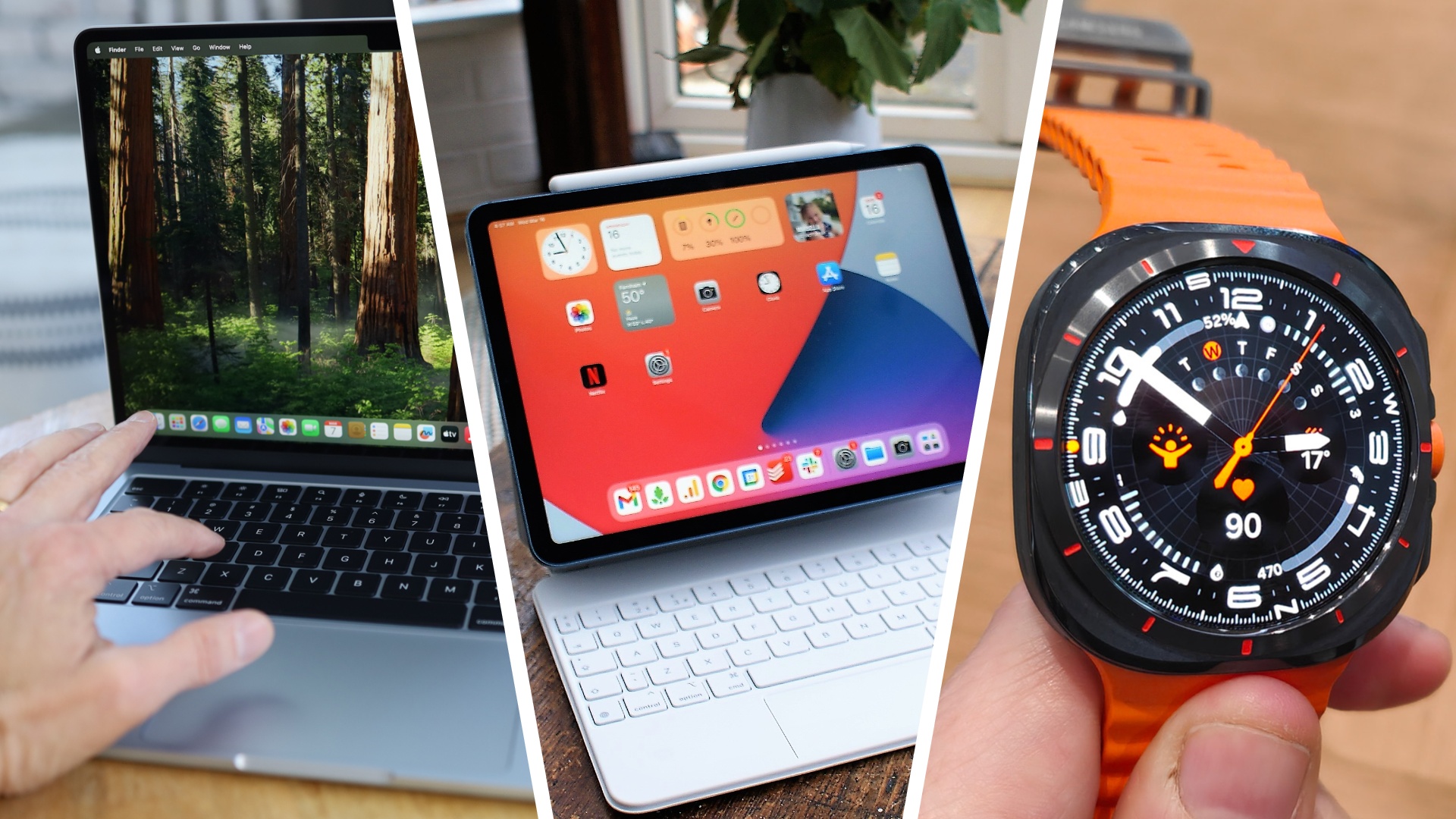 A laptop, tablet and smartwatch