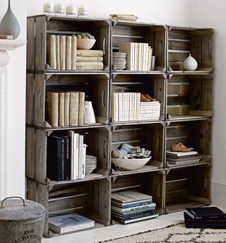 wooden shelve storage with books and files