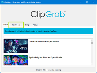 ClipGrab Downloads tab