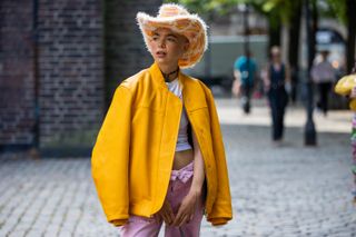woman wearing western crochet cowboy hat
