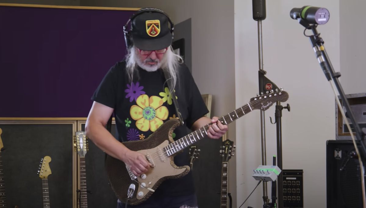 J Mascis plays a cardboard Stratocaster