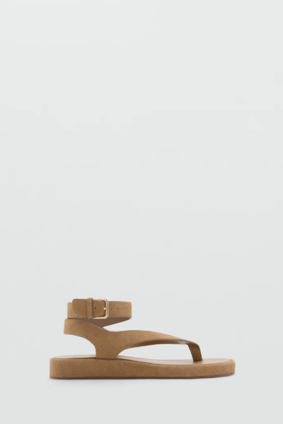 MANGO, Split Leather Sandals With Buckle 