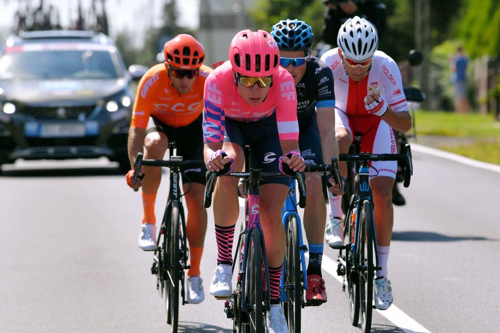 KATOWICE POLAND AUGUST 05 Kamil Malecki of Poland and CCC Team Julius Van Den Berg of The Netherlands and Team EF Education First Sam Brand of The United Kingdom and Team Novo Nordisk Maciej Paterski of Poland and Team Poland during the 77th Tour of Poland 2020 Stage 1 a 1958km stage from Silesian StadiumChorzw to SpodekKatowice TourdePologne tdp20 on August 05 2020 in Katowice Poland Photo by Luc ClaessenGetty Images