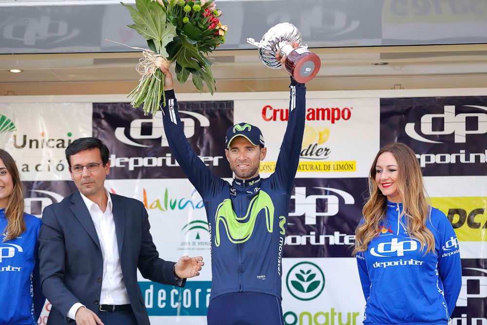 Alejandro Valverde on the podium after winning stage 1 at Ruta del Sol.