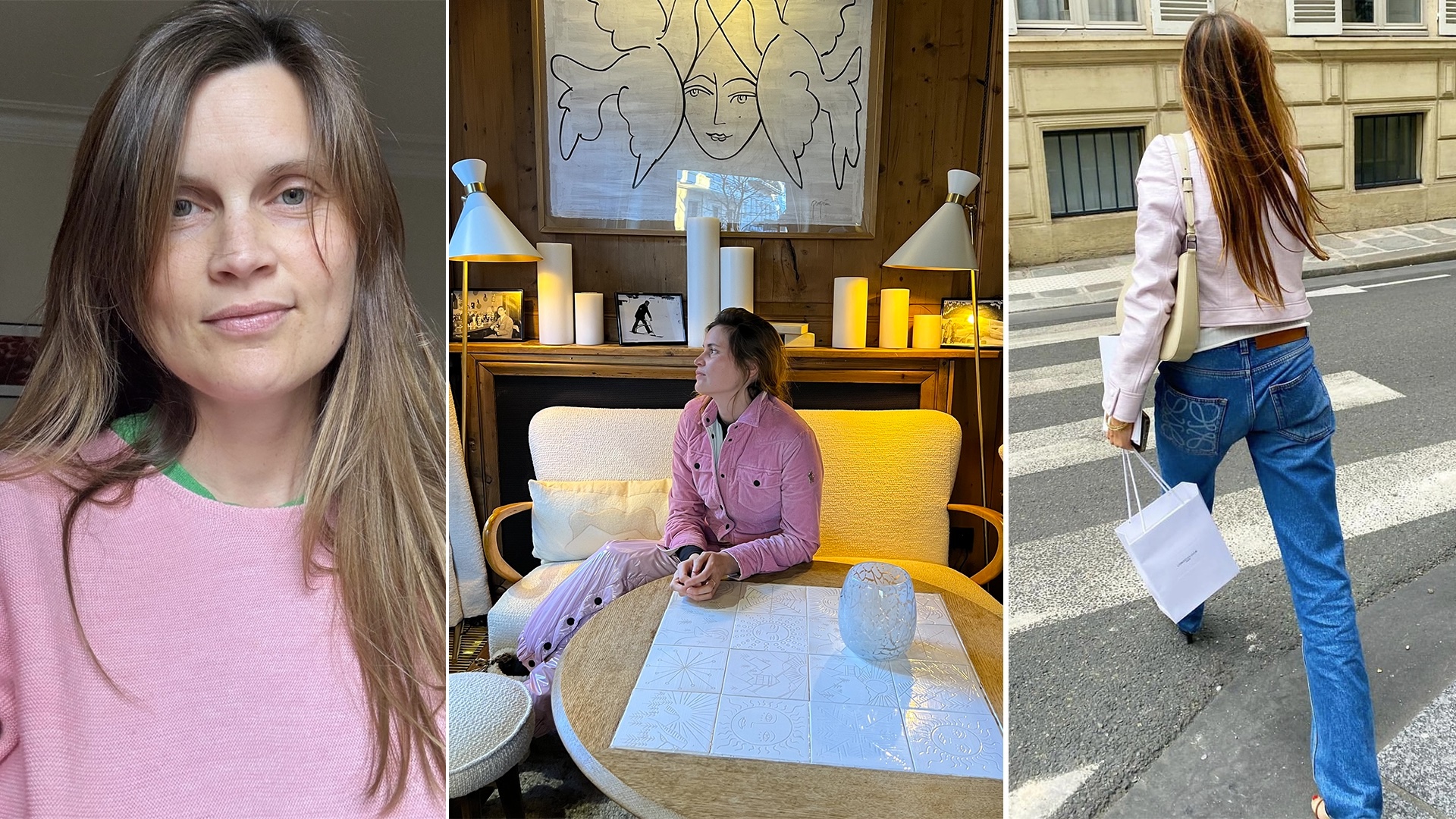 fashion collage of Eug&eacute;nie Trochu outfit ideas with the 2026 pink trend the French way