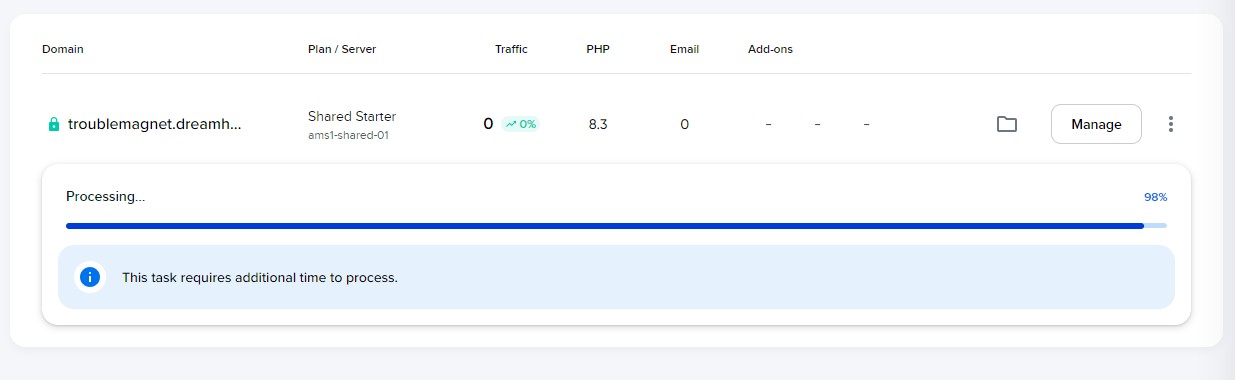 DreamHost's waiting message