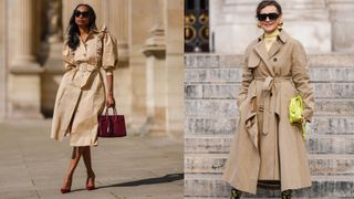 street style of two women in trench coats