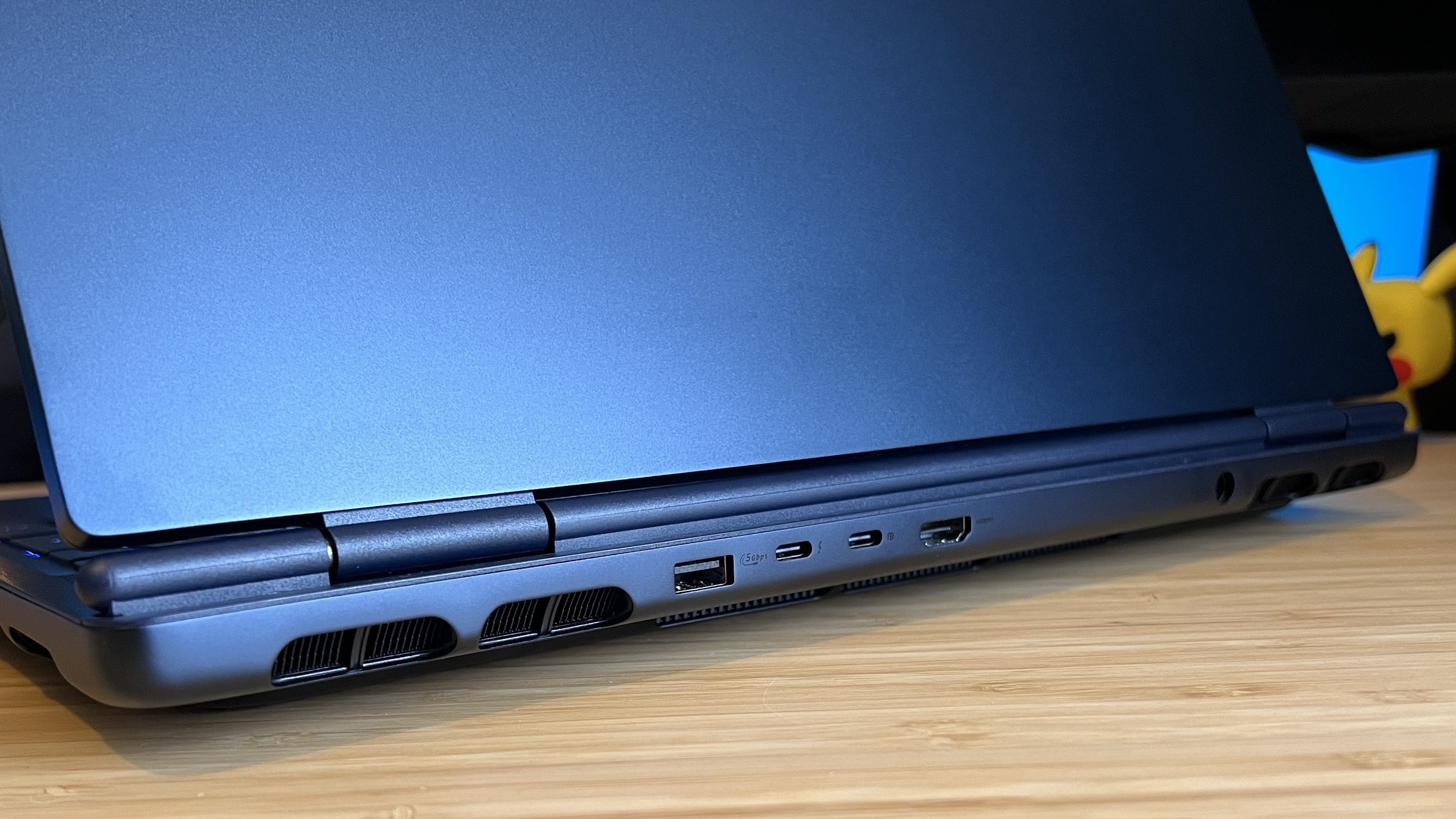 Close up on rear ports of Alienware 16X Aurora gaming laptop