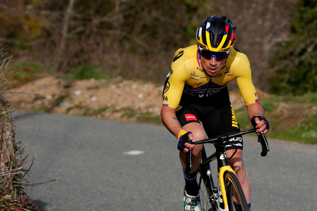 CHIROUBLES FRANCE MARCH 10 Primoz Roglic of Slovenia and Team Jumbo Visma during the 79th Paris Nice 2021 Stage 4 a 1875km stage from ChalonSurSane to Chiroubles 702m Breakaway ParisNice on March 10 2021 in Chiroubles France Photo by Bas CzerwinskiGetty Images