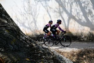 TORDMAR SPAIN MAY 21 LR Eva Buurman of The Netherlands and LIV and Ayesha McGowan of The United States and LIV RacingTeqFind Team prior to the 8th Vuelta a Burgos Feminas 2023 Stage 4 a 1215km stage from Tordmar to Lagunas de Neila 1867m UCIWWT on May 21 2023 in Tordmar Spain Photo by Dario BelingheriGetty Images