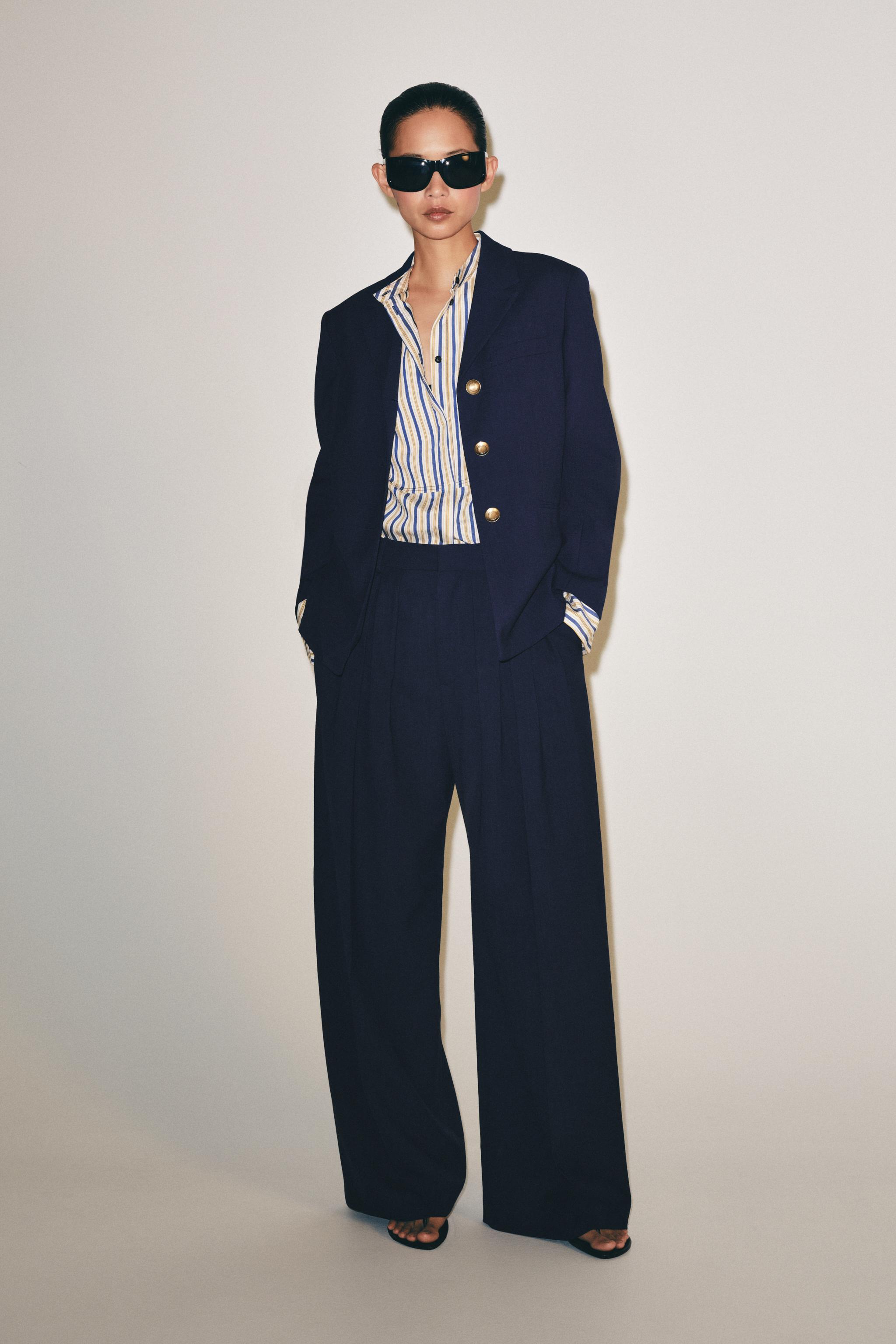 Zw Collection Wide-Leg Pleated Trousers - Bluish - Xs