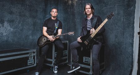 Mark Tremonti and Myles Kennedy are photographed backstage with their signature PRS Guitars