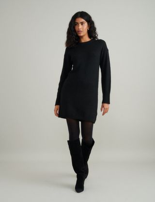 Black Knitted Mini Jumper Dress