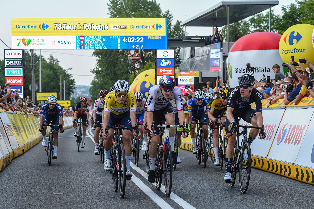 Tour de Pologne 2021 78th Edition 5th stage Chocholow BielskoBiala 1728 km 13082021 Joao Almeida POR Deceuninck QuickStep Matej Mohoric SLO Bahrain Victorious Stefano Oldani ITA Lotto Soudal Nikias Arndt GER Team DSM photo Dario BelingheriBettiniPhoto2021