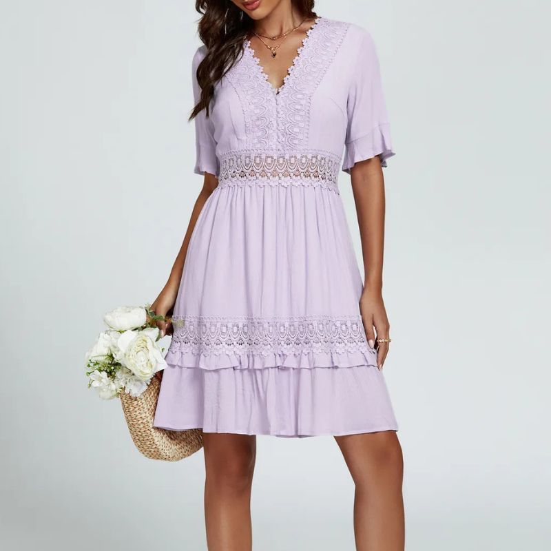 FS Collection , V Neck Lace Mini Dress