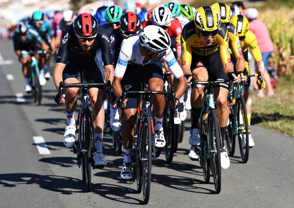 Egan Bernal (Ineos Grenadiers) takes a turn on the front on stage 10