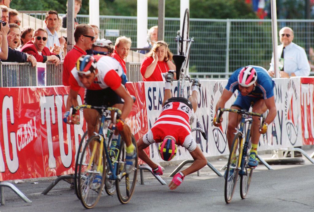 A spectacular fall for Lars Michaelsen during the 1993 Worlds