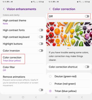 Vision enhancement option in Galaxy settings