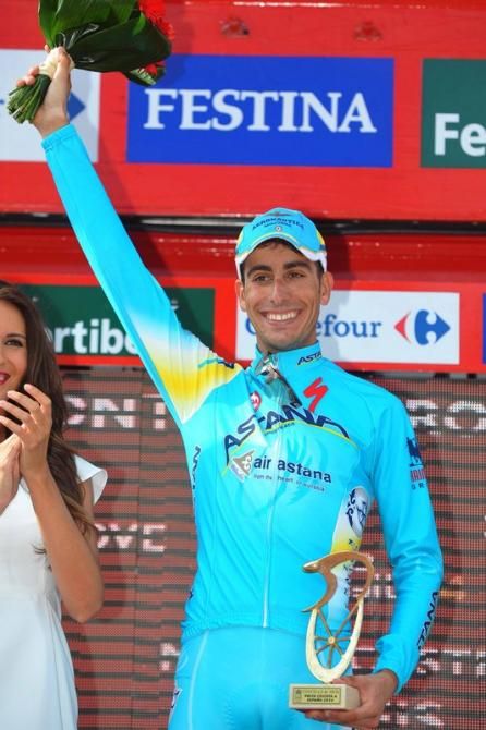 A jubilant Fabio Aru (Astana) after his second Vuelta stage win