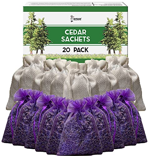 Professor Killamoth Cedar Chips and Lavender Sachets (20 Pack) - Stop Clothes Damage - Cedar and Lavendar Home Fragrance Sachets for Drawers and Closets